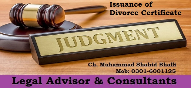 Issuance of Divorce Certificate Case Laws 2016 YLR 15 LHC