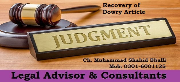 Recovery of Dowry Article 2011 PLD 569 Case Laws
